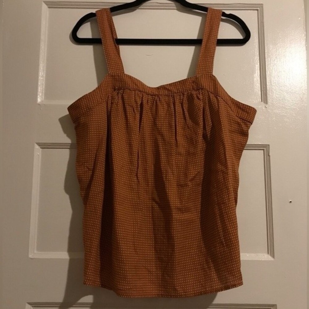 Ana Orange Polka Dot Square Neck Button Straps Top